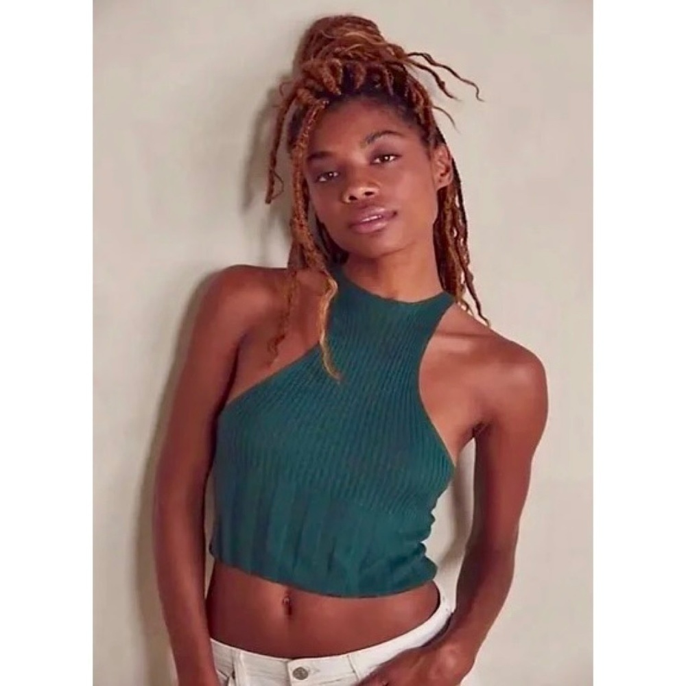FREE PEOPLE Intimatelyβ Switch It Up Tank Cami Green Balsam Ribbed Knit Large